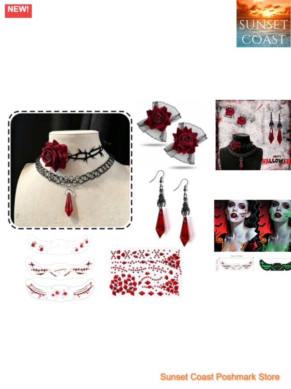 Gothic Vampire Halloween Costume Jewelry Set Women Choker Earrings